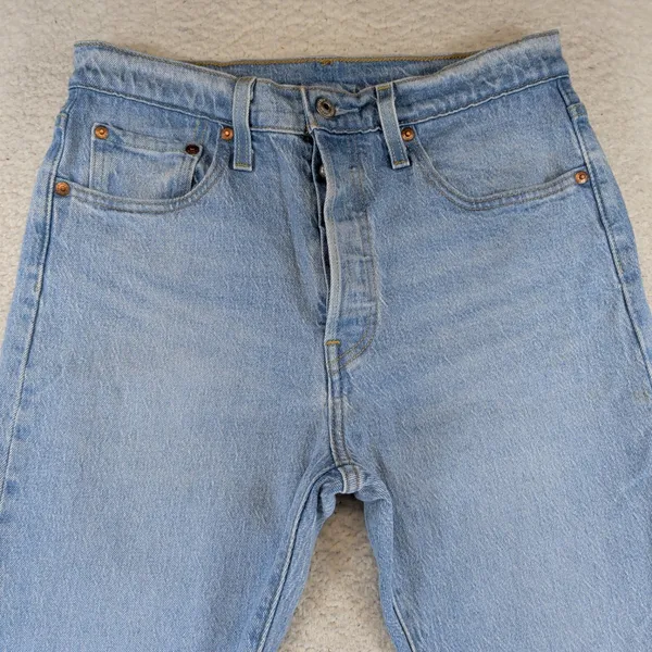 Levis Premium 501 S Skinny Jeans Light Wash High Rise Button Fly Blue Denim - Image 3