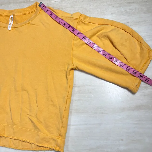 Free People Anthropologie Marigold Yellow Puff Sleeve Cotton Sweatshirt Large - Image 6