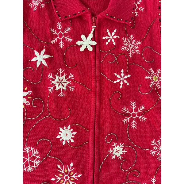 Studio Joy Christmas Vest Womens PM‎ Petite/Medium Red Snowflake Knit Holiday - Image 3