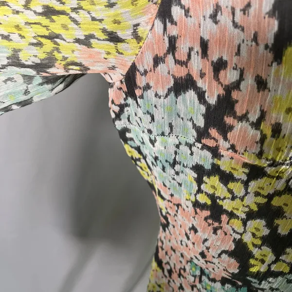 LOFT‎ Size 4 Floral Midi Dress Grey Pastel Button Front Sheer Lined Long Sleeve - Image 6