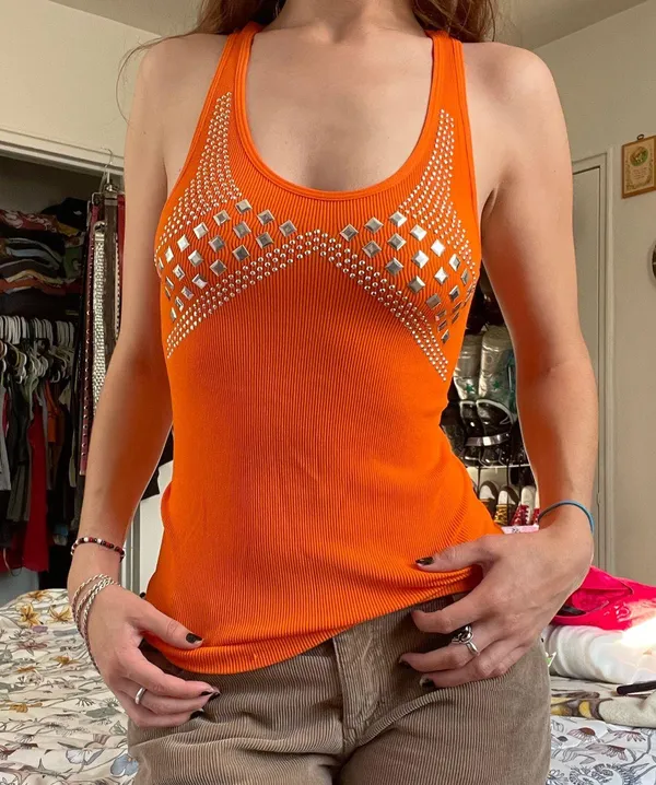 orange ribbed studded tank - Image 3