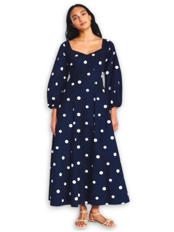 Free Assembly Cotton Polka Dot Maxi Dress Navy Blue White Walmart Small - Image 3