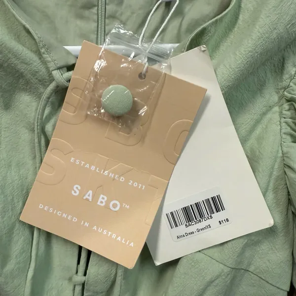 NWT Sabo Skirt Alma Dress in Green Women’s Size XS Puff Sleeve Cotton Mini Dress - Image 6
