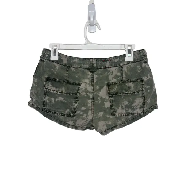 Y2K Free People Low Rise Micro Mini Shorts 4 Linen Cotton Green Acid Wash - Image 2