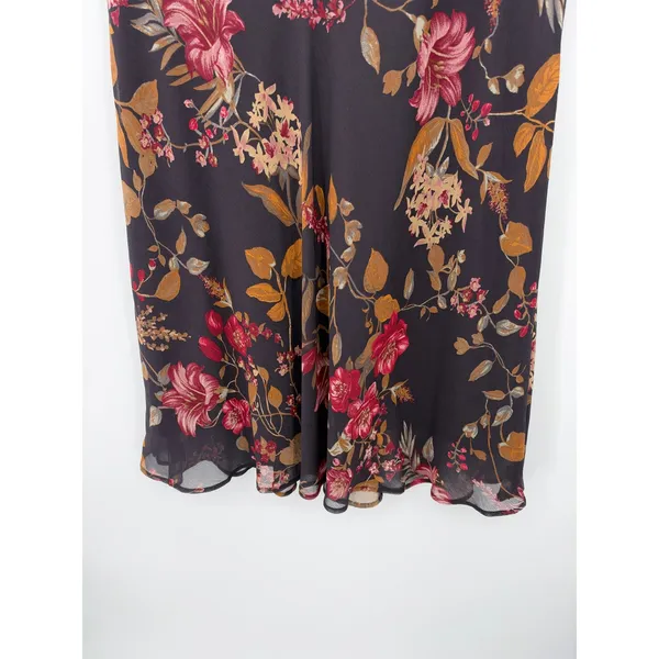 Westport 1962 Floral Chiffon Midi Skirt L Brown Burgundy Boho Y2K Romantic - Image 5