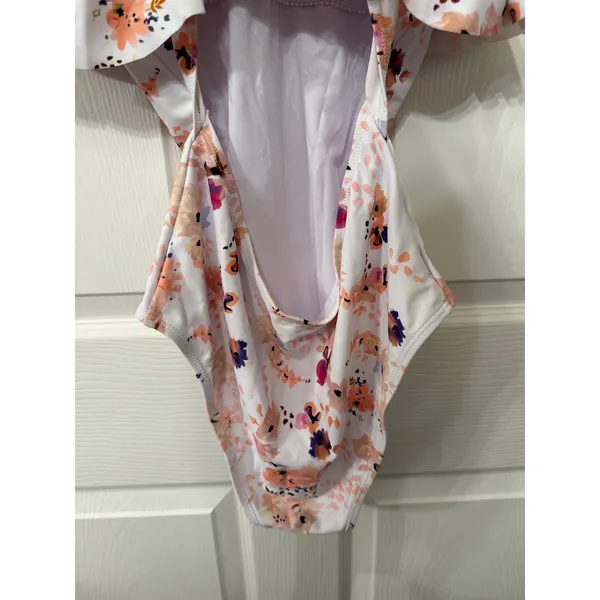 Beachsissi Floral Flounce Off Shoulder Ruffled Monokini One Piece Swimsuit, M - Image 8