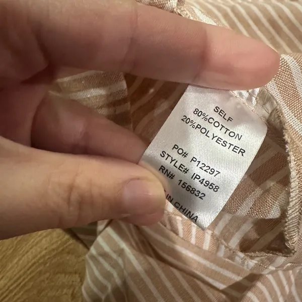 BIBI | Woman's NWT Taupe Tan White Striped Smocked Puff‎ Sleeve Dress, Size XL - Image 8