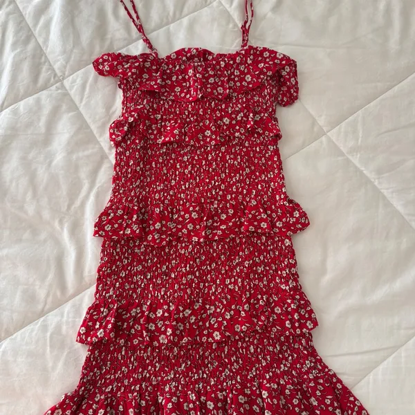 OLIVACEOUS Red Floral Smocked Mini Dress – Size S - Image 2