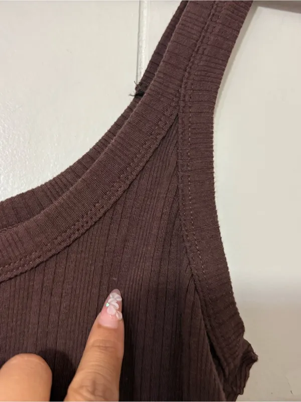 Vitamin A West Ribbed Brown Midi Tank Dress Size M Side Slit - Image 3