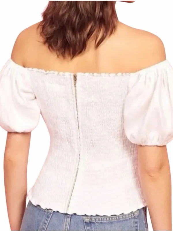 Reformation Puff Sleeve Peasant Linen Short Sleeve Top - Size 6/Small - Image 2