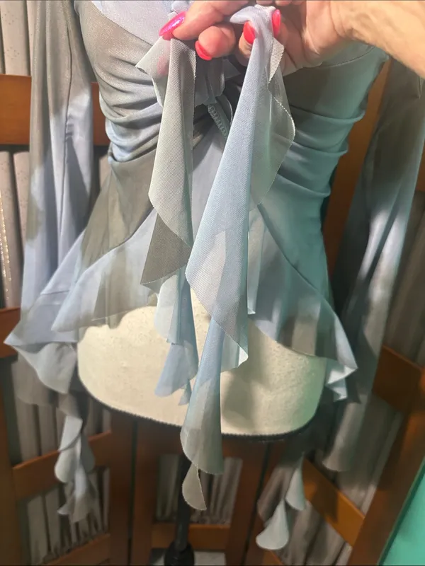 Sheer Knot-Front Blouse in Misty Blue - Image 5