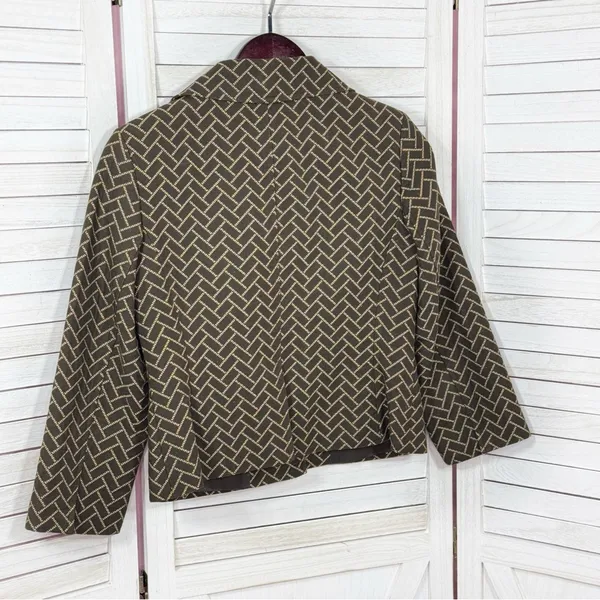 Ann Taylor Loft‎ Blazer Women 2 Brown Herringbone Tile Geometric Print Jacket - Image 9