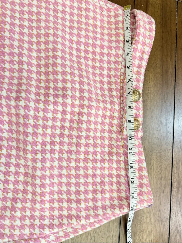TCEC Pink Tweed Houndstooth Blazer Jacket & Skort Shorts Set Metallic Gold M - Image 13
