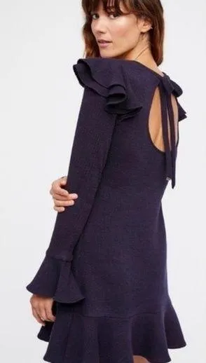 Saylor x Free People Blue Chase Knit Mini Ruffle Sweater Dress Size x-Small - Image 2
