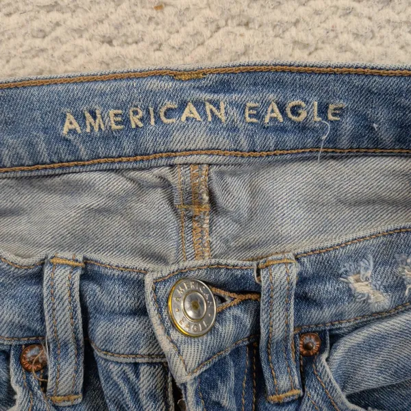 American Eagle Baggy Jean High Rise Distressed Light Wash Blue Denim Size 00 - Image 3