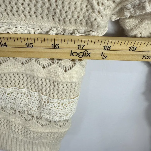 Allison New York Cardigan Womens‎ Small Cream Lace Pointelle Knit Cropped Boho - Image 2