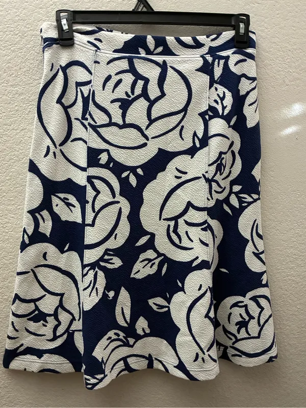 Maeve By Anthropology Amiens Flounce Floral Blue & White Midi Skirt M - Image 4