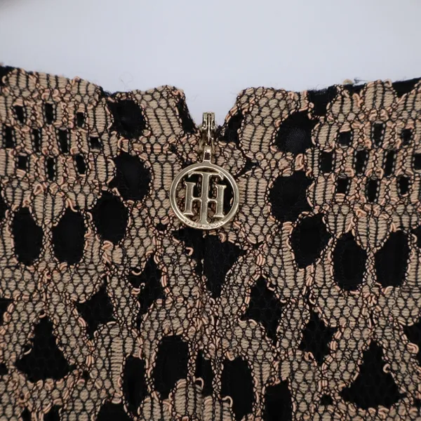 Tommy Hilfiger Dress Womens 14 Fit & Flare Tan Black Lace Sleeveless Excellent - Image 4