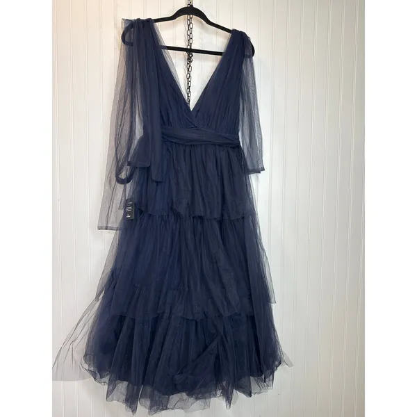 NWT Lulus Flawless Arrival Navy Blue Tulle Tie-Strap Tiered Maxi Dress Size L - Image 5