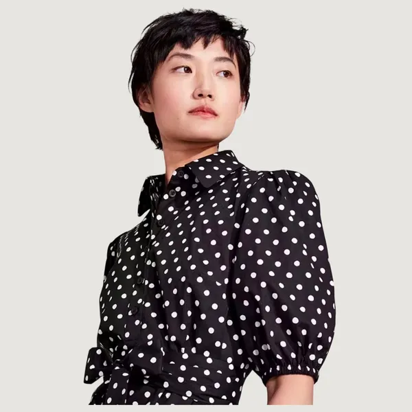 Kate Spade Harmony Dot Lake Dress M Black‎ Cotton Puff Sleeve Mini Retro Chic - Image 4