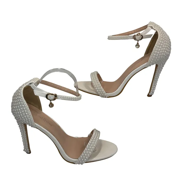 Crystal Queen Pearl Bridal‎ Heels EU 42 US 11 White Ankle Strap Wedding Sandals - Image 4