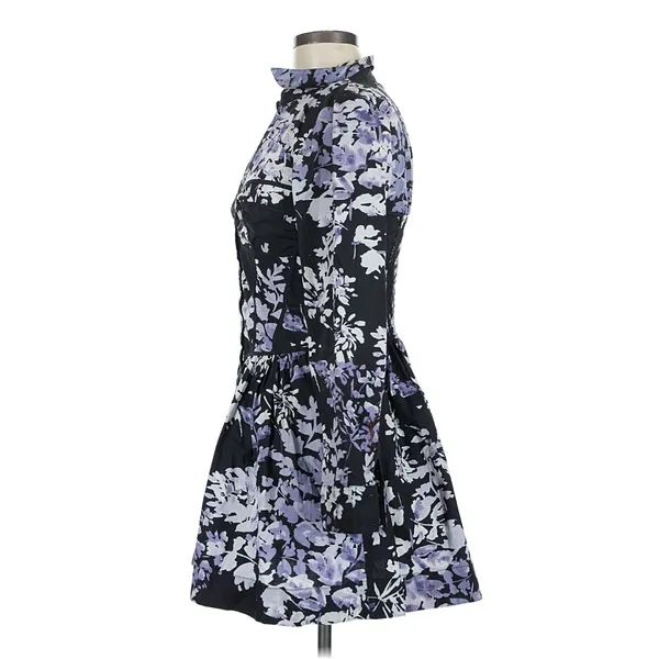 By Anthropologie Black Lavender Floral Corset Shirt Dress 6 Button Front Mini - Image 5