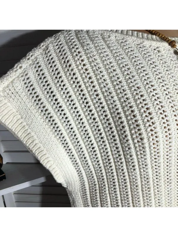 Frye sleeveless top crochet cable knit cream coquette romantic coastal cowgirl L - Image 11