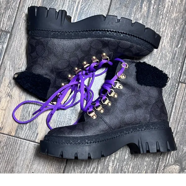 Coach Janel Boot Signature Canvas Black Hiking‎ Lug Sole C5879 Womens 5.5B Goth - Image 7