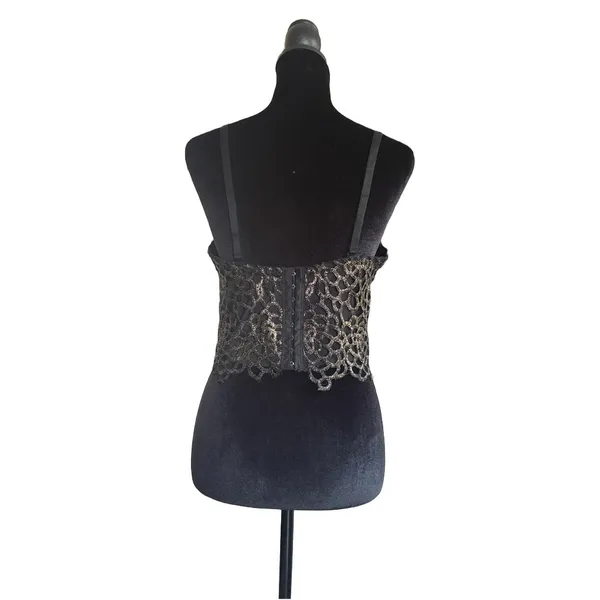 Cleo Womens Black Gold Lace Bustier Crop Top Padded‎ Hook Eye L Whimsigoth - Image 3