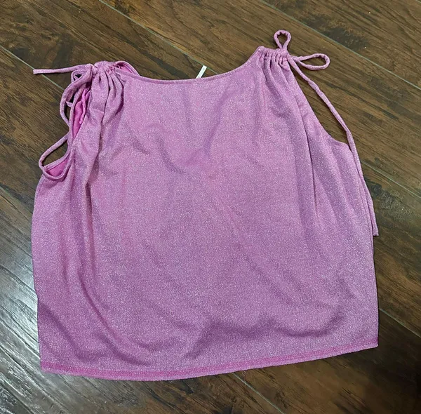 Free People wanna dance convertible Metallic pink purple shoulder tie sleeveless top - Image 3