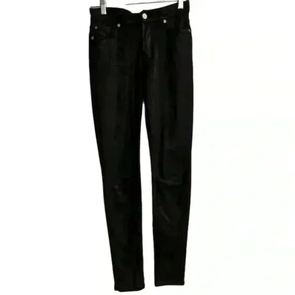 7 For All Mankind Women's Skinny‎ Jeans Size 24 Black Coated - Image 11