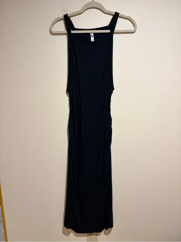 Anthropologie Daily Practice Black Ribbed Ruched Sides Sleeveless Midi Dress XL - Image 3
