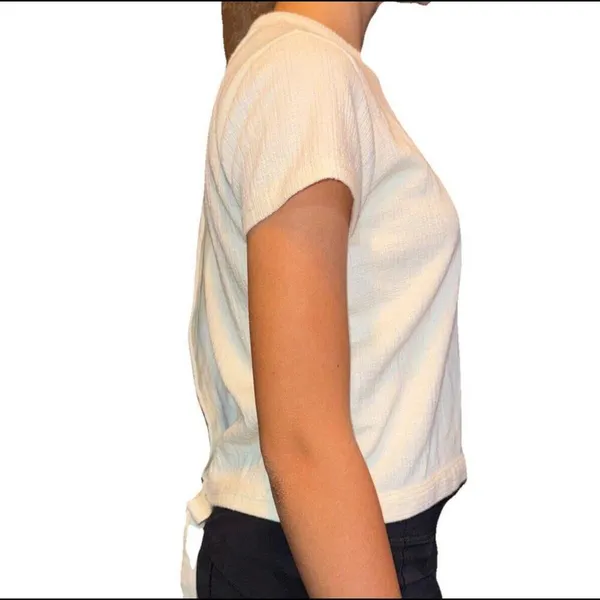 Madewell XS Cotton Blend Lightweight‎ Preppy Slash Tie Back Top - Image 10