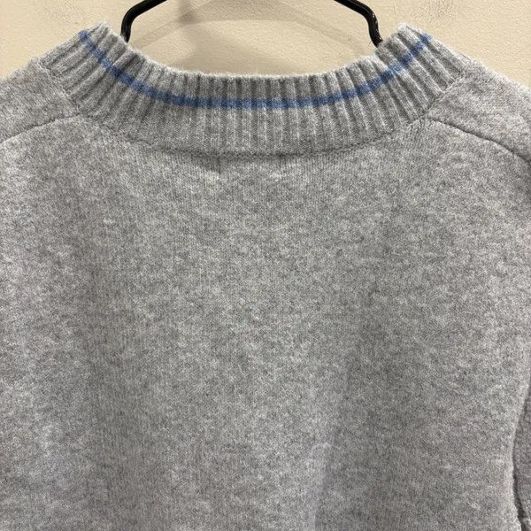 Free People‎ All Star Stripe Poncho Vest Gray Blue V-Neck Side Tie Tassels OS - Image 11