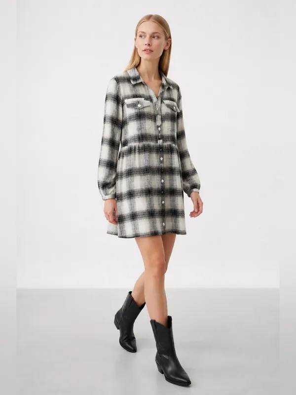 American Eagle Plaid Flannel Long Sleeve Shirt Dress Womens Large Y2K Grunge - Image 7