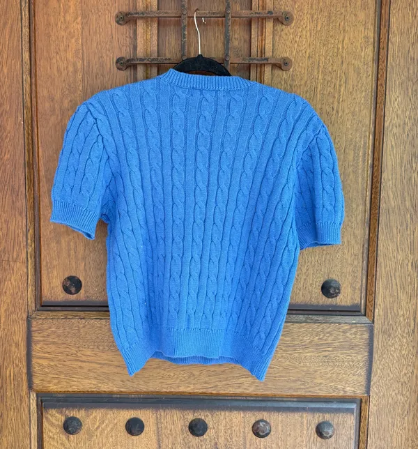 Lauren Ralph Lauren Royal Blue Short-Sleeve Cable-Knit Crewneck Sweater Size L - Image 5