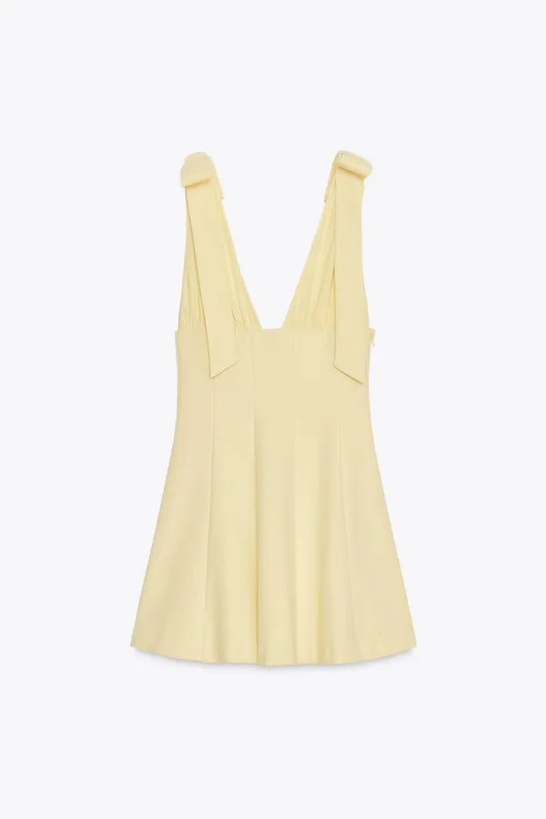 Zara Yellow V-Neck Tie-Shoulder Fit & Flare Dress - Image 9