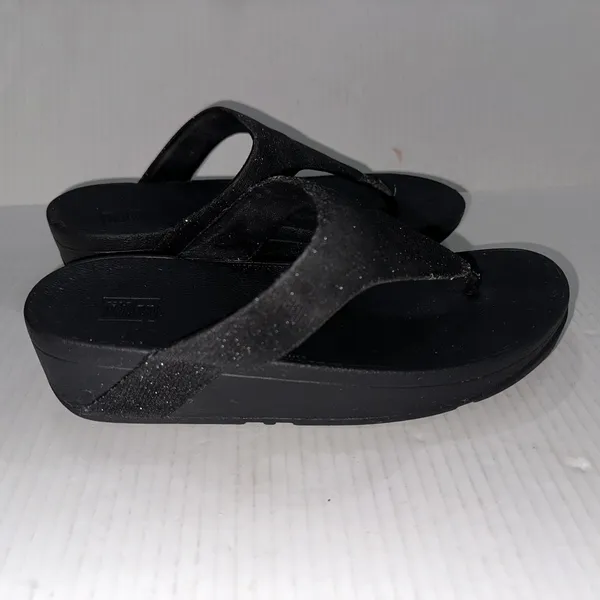 FitFlop Shoes Womens Size 8‎ Black Glitter Thong Wedge Sandals Comfort Toning - Image 2