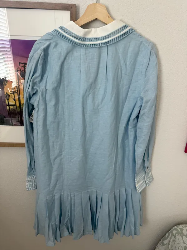 Tuckernuck Sky Blue Button-Down Tunic with White Contrast Collar - Image 2