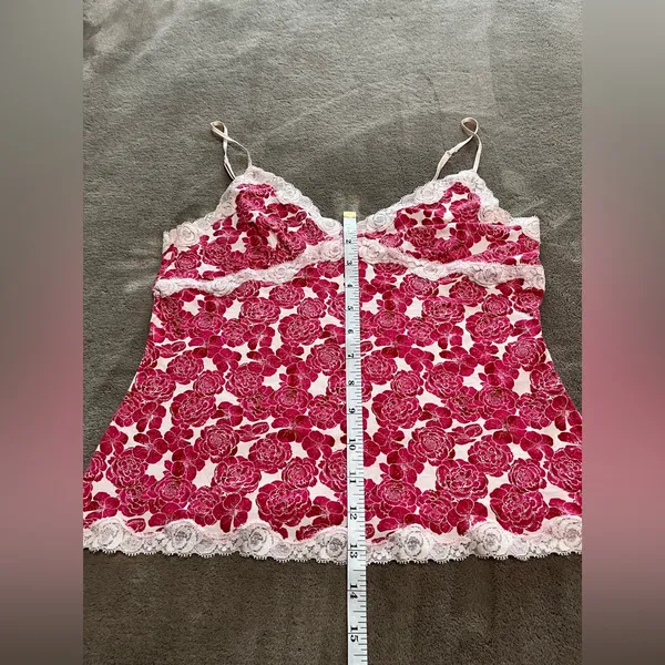 Vintage Fairy Core Red Floral Lace Trim Women’s Tank Top Sz M EUC - Image 7