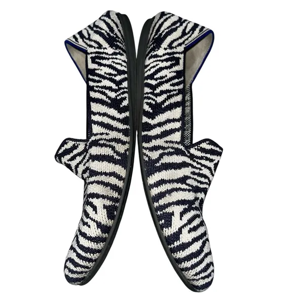 Rothy's The Almond Loafer Zebra Print Navy Blue & White Loafers Flats Shoes 8 - Image 7