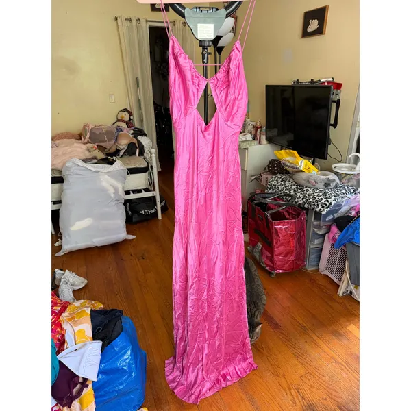 Meshki Sadie Maxi Satin‎ Halter Ruched Slip Dress Pink Size XL Wedding Guest - Image 16