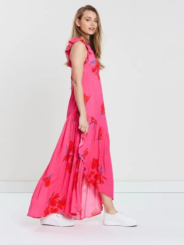 Free People She's a Waterfall Ruffled Maxi Dress - Hibiscus - Image 8