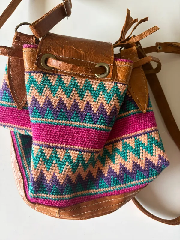 Western Boho Pattern Aztec Handmade Leather Shoulder Satchel Crossbody Bag Purse - Image 5