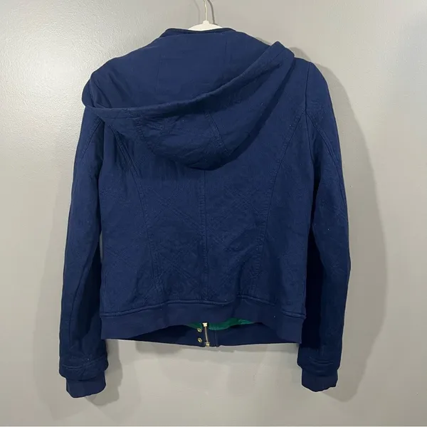 Allihop Quilted Bomber Jacket Women Size Medium Navy Blue Great Hooded Cotton - Image 10