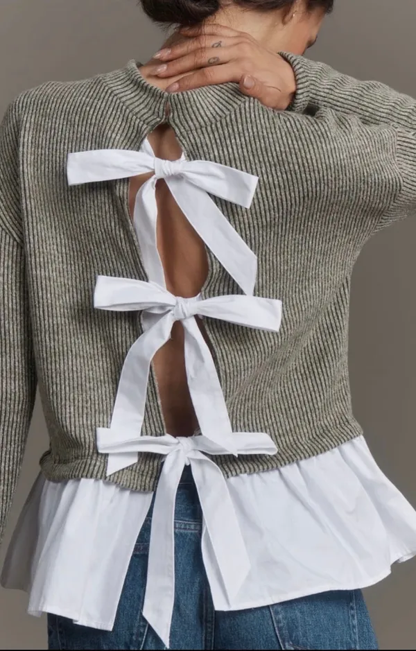 Anthropologie Maeve Bow-Back Twofer Oversized Top/Sweatshirt, Size XS - Image 6