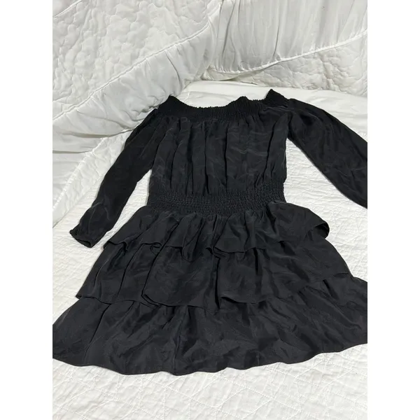 MICHAEL Michael Kors Black Off‎ Shoulder Smocked Tiered Ruffle Mini Dress Size S - Image 5