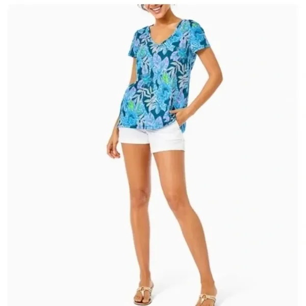 Lilly Pulitzer Womens Tee‎ Sz XS Macaw Blue Tall Me About It Etta Top Slub - Image 3