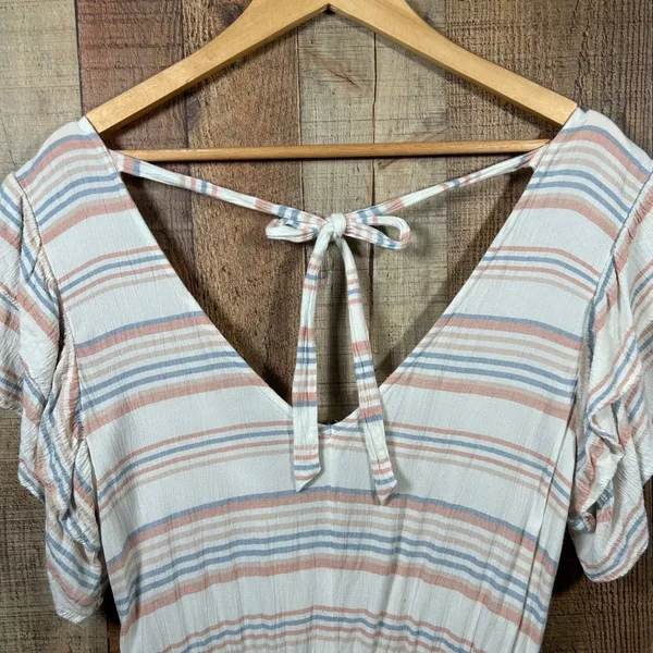 American Eagle Small Striped Romper Ruffle Sleeve Tie Back Jumper V-Neck S - Image 7