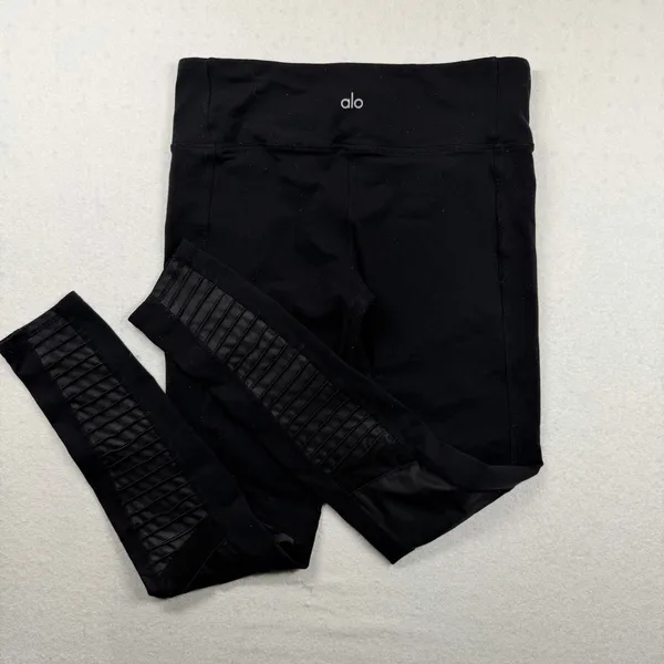 Alo Yoga Moto Leggings Women’s Medium Black Mesh Paneled High Rise Activewear - Image 2